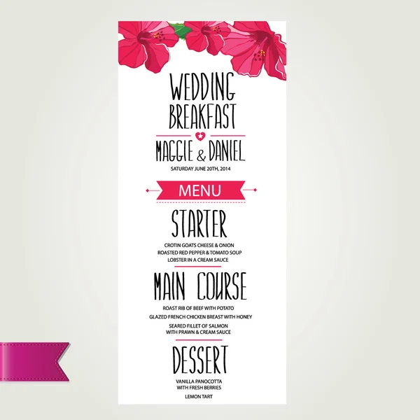 Menu mariage, modèle design.Vector illustration . — Image vectorielle