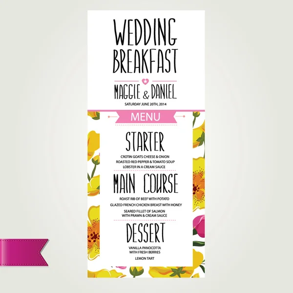 Menu mariage, modèle design.Vector illustration . — Image vectorielle