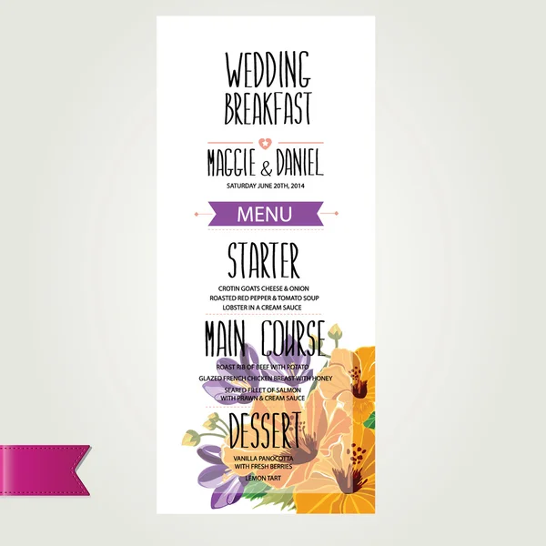 Menu mariage, modèle design.Vector illustration . — Image vectorielle