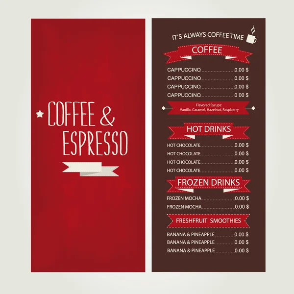 Café menu, šablony design. vektorové ilustrace. — Stockový vektor