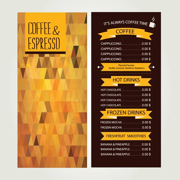 Menu de café, design de modelo. Ilustração vetorial. — Vetor de Stock