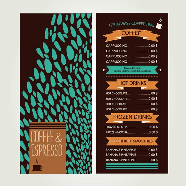 Cafe menu, template design. Vector illustration. — Stock Vector