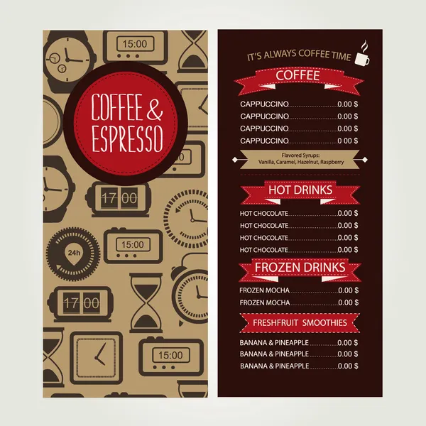 Menu de café, design de modelo. Ilustração vetorial. — Vetor de Stock