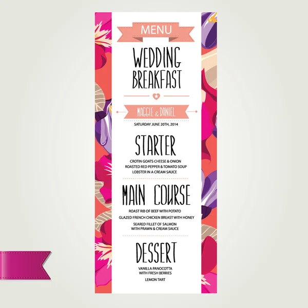 Menu mariage, modèle design.Vector illustration . — Image vectorielle