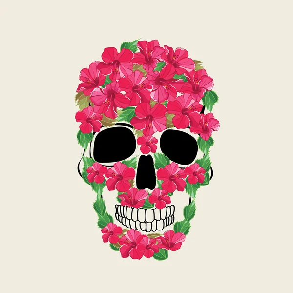 Skalle med blommig ornament.vector illustration. — Stock vektor