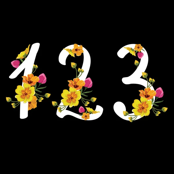 Floral numbers set, vector illustration. — Stock Vector