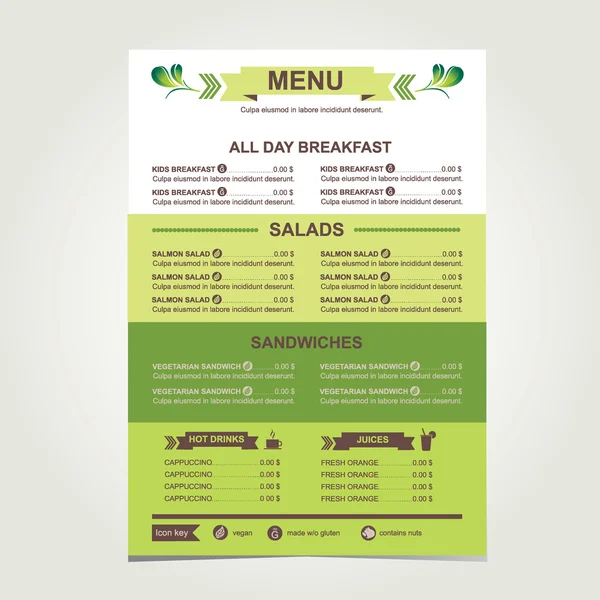 Cafe menu, template design. — Stock Vector