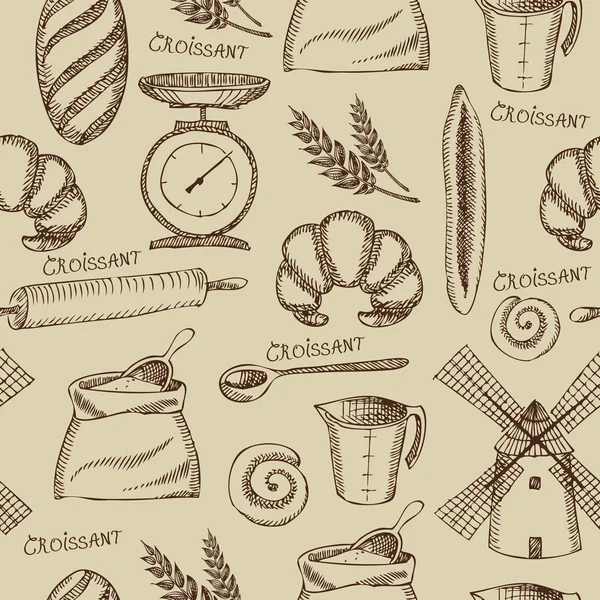 Modèle de boulangerie sans couture. Design rétro. Illustration vectorielle . — Image vectorielle