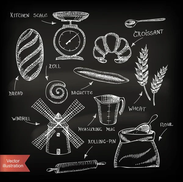 Set van vintage bakkerij iconen. retro ontwerp. vectorillustratie. — Stockvector