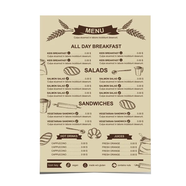 Restaurantkarte. Bäckerei und Café. — Stockvektor