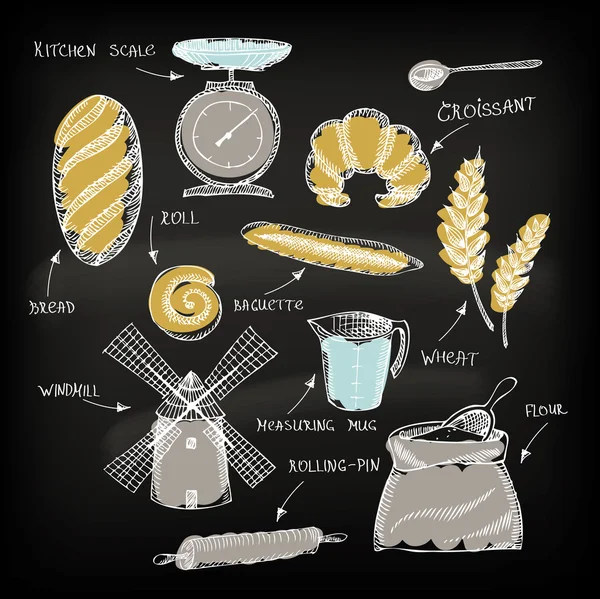 Ensemble d'icônes de boulangerie vintage. Design rétro . — Image vectorielle