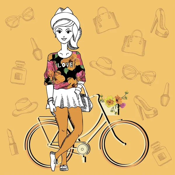 Hipster girl. Fashion geek character. Vector illustration. — Stock Vector