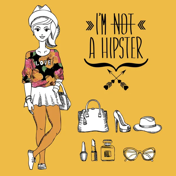 Hipster girl. Un geek de la mode. Illustration vectorielle . — Image vectorielle