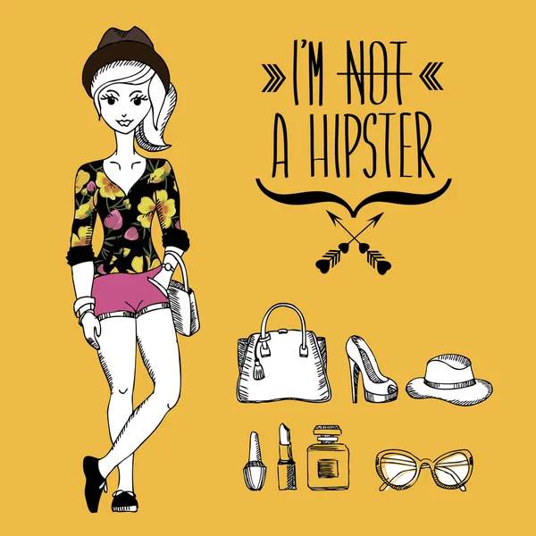 Hipster girl. Un geek de la mode. Illustration vectorielle . — Image vectorielle