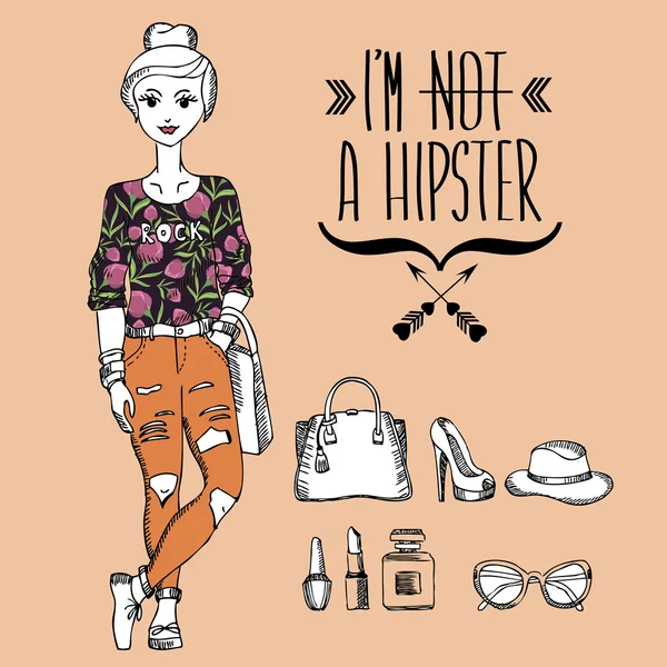 Hipster girl. Un geek de la mode. Illustration vectorielle . — Image vectorielle