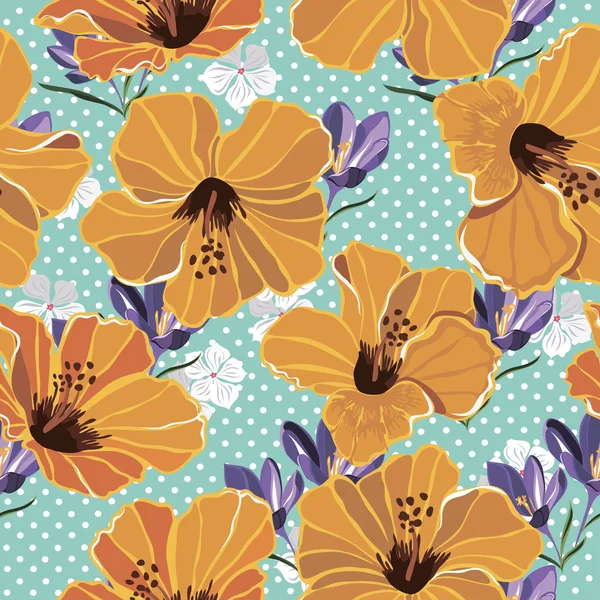 Floral απρόσκοπτη μοτίβο με όμορφα λουλούδια — Διανυσματικό Αρχείο