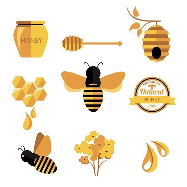 设置蜂蜜徽章和标签 — 图库矢量图片