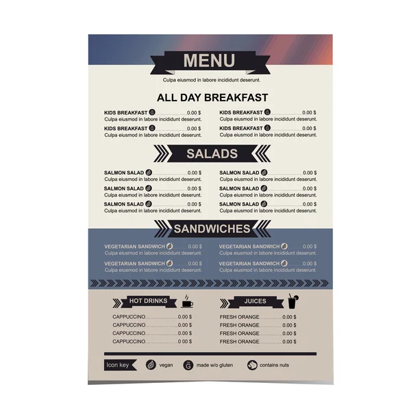 Menu de restaurante, design de modelo — Vetor de Stock