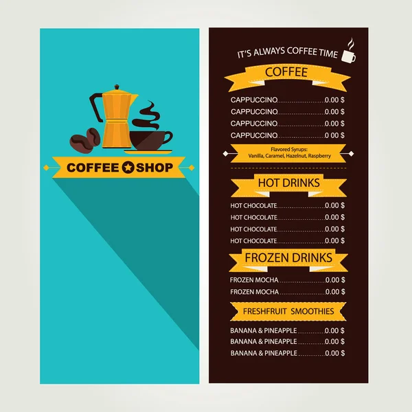 Coffee house menu, restaurant template design. — Stock Vector
