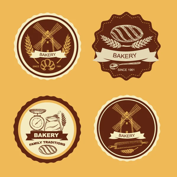 Ensemble de badges et étiquettes de boulangerie vintage . — Image vectorielle
