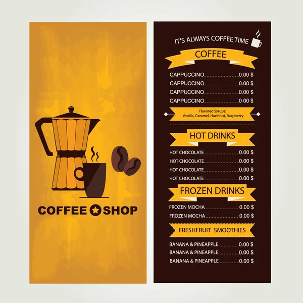 Coffee house menu, restaurant template design. — Stock Vector