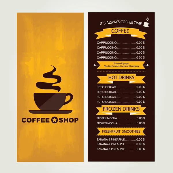Menu de café, conception de modèle de restaurant . — Image vectorielle