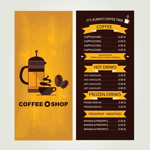 Coffee house menu, restaurant template design. — Stock Vector