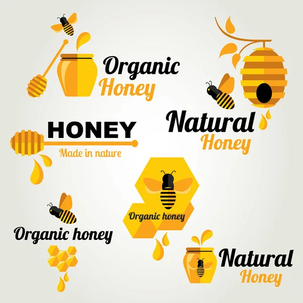 Distintivi e etichette del miele — Vettoriale Stock