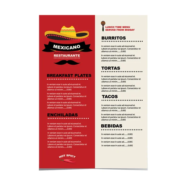 墨西哥咖啡馆的菜单 — 图库矢量图片