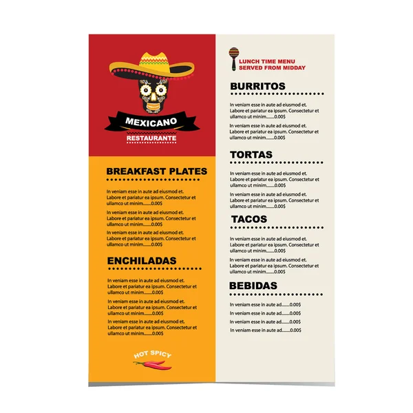 Mexican cafe menu — Stock Vector