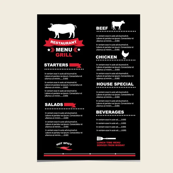 Cafe menu grill, skabelon design . – Stock-vektor