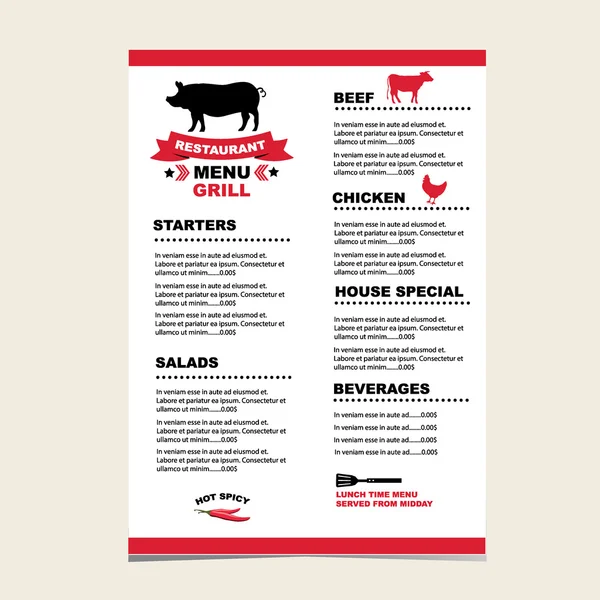 Cafe menu grill, modello di design . — Vettoriale Stock