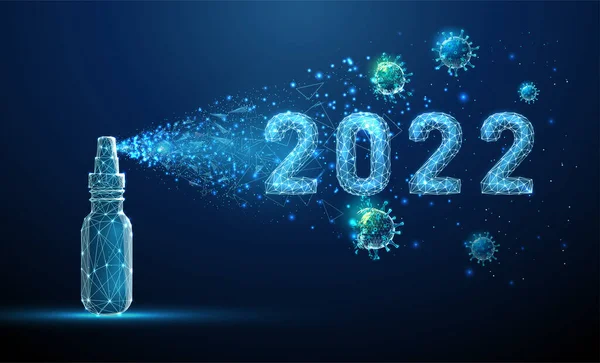 Дезинфицирующее средство для рук 2022 года с помощью молекул вируса. — стоковый вектор