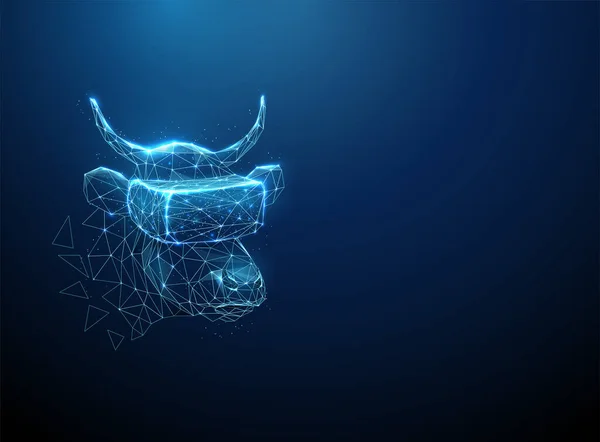 Vaca azul abstracta lleva gafas de realidad virtual. — Vector de stock