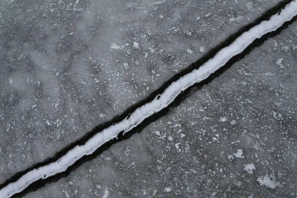 Fissure Gelée Dans Glace Sur Lac Texture Glace Hivernale — Photo