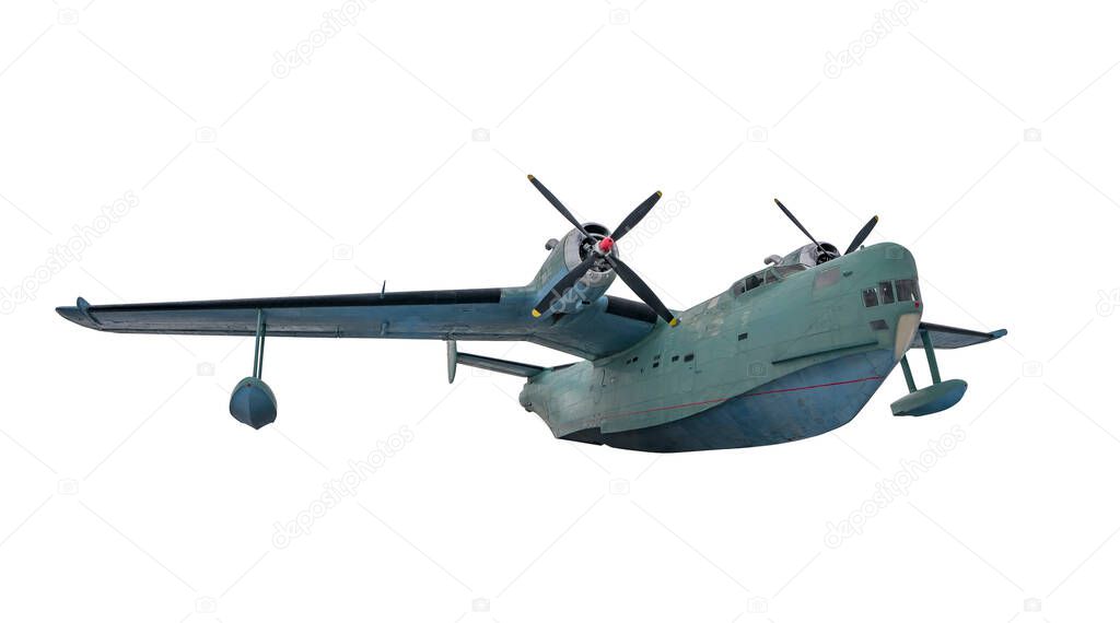 Hydroplane BE-6. Soviet multipurpose airplane boat isolated on white background. Madge - NATO codification