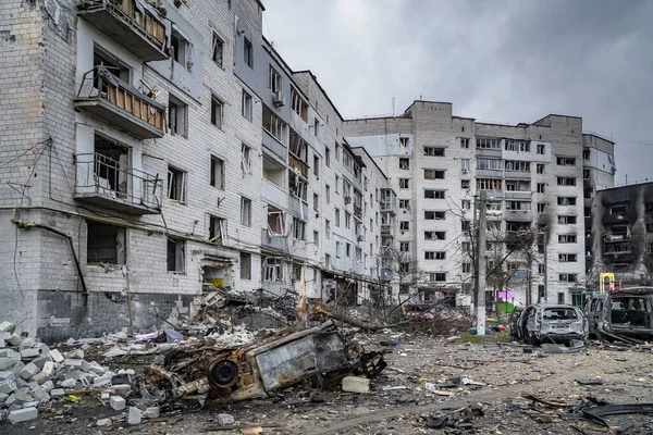 Borodyanka Regio Kiev Oekraïne April 2022 Stad Bombardementen Civiele Gebouwen — Stockfoto