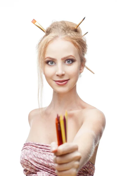 Cheerful painter girl — Stock Photo, Image