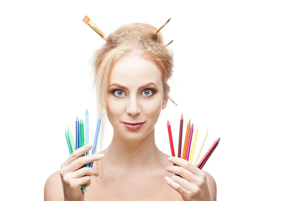 Cheerful painter girl — Stock Photo, Image