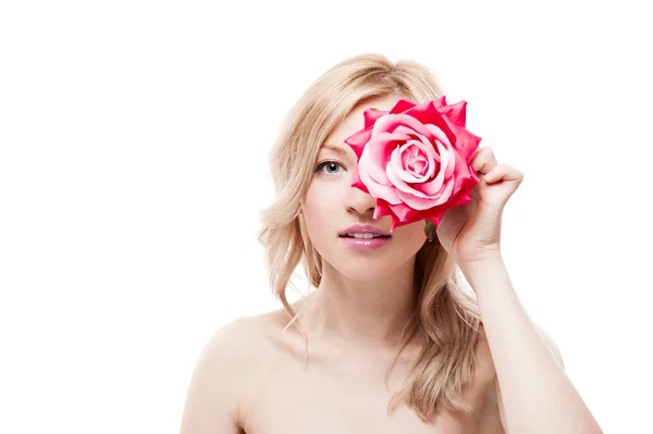 Young blond woman holding flower — Stock Photo, Image