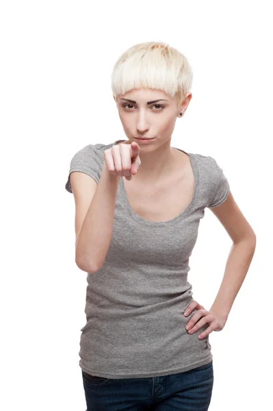 Tricky casual blond girl — Stock Photo, Image