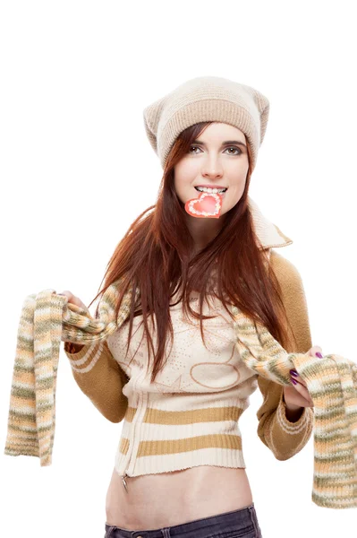 Girl holding red paper heart — Stock Photo, Image