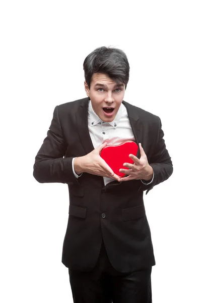 Young funny business man on valentine's day — Stock Photo, Image