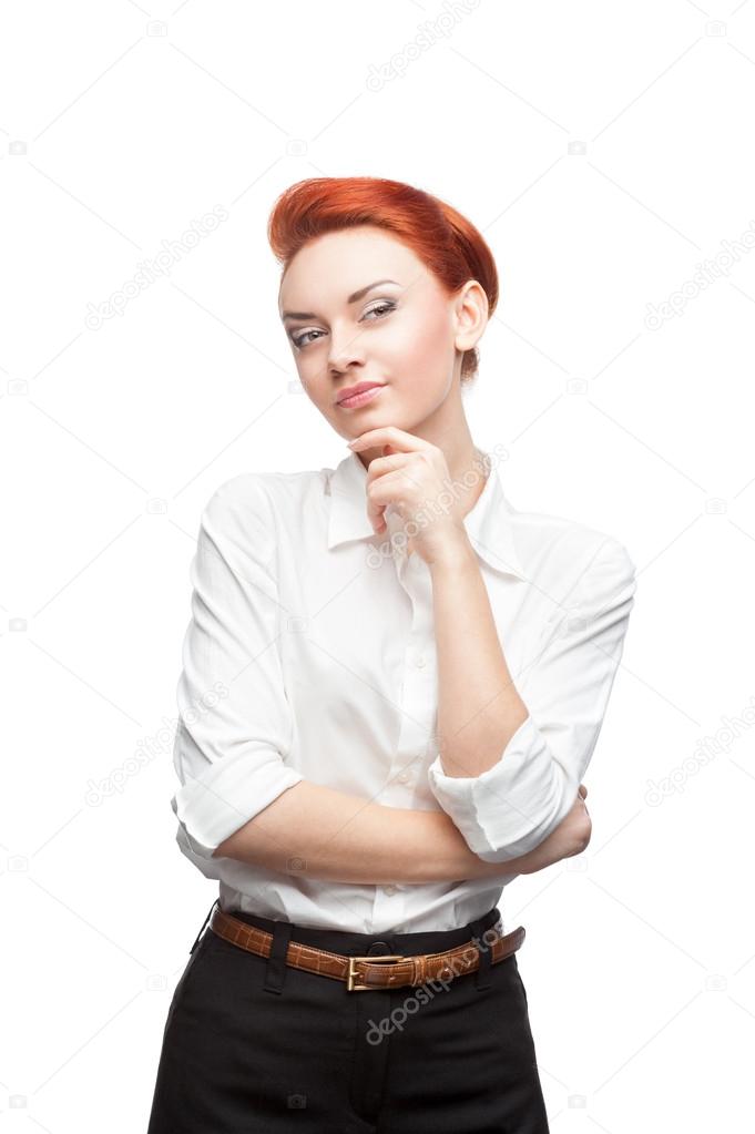 Young thoughtful business woman