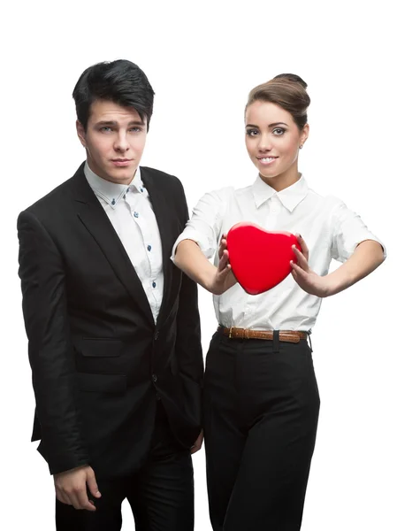 Young happy business holding red Valentine — Stock Photo, Image