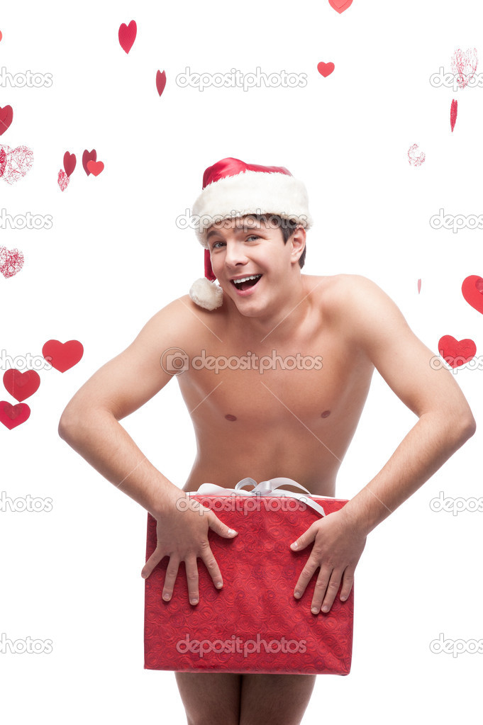 Nackter Mann Mit Weihnachtsmutze Und Weihnachtsgeschenk Stockfotografie Lizenzfreie Fotos C Karpenyuk 14848025 Depositphotos