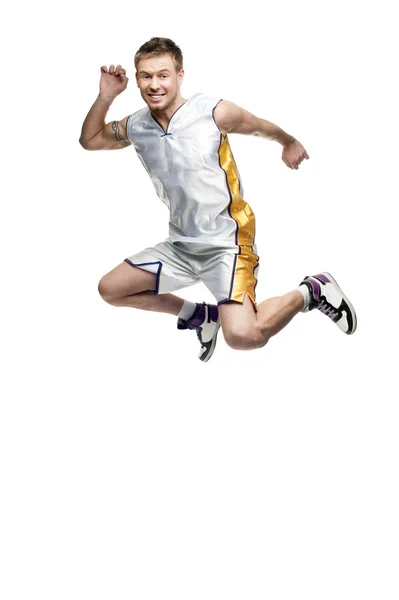Funny jumping sportsman — Stock Photo, Image