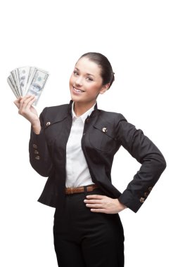 neşeli genç işkadını holding para