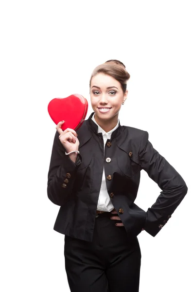 Junge glückliche Geschäftsfrau am Valentinstag — Stockfoto