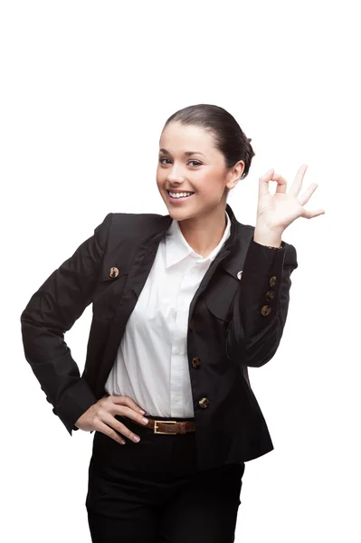 Young cheerful businesswoman on white — Stock Photo, Image